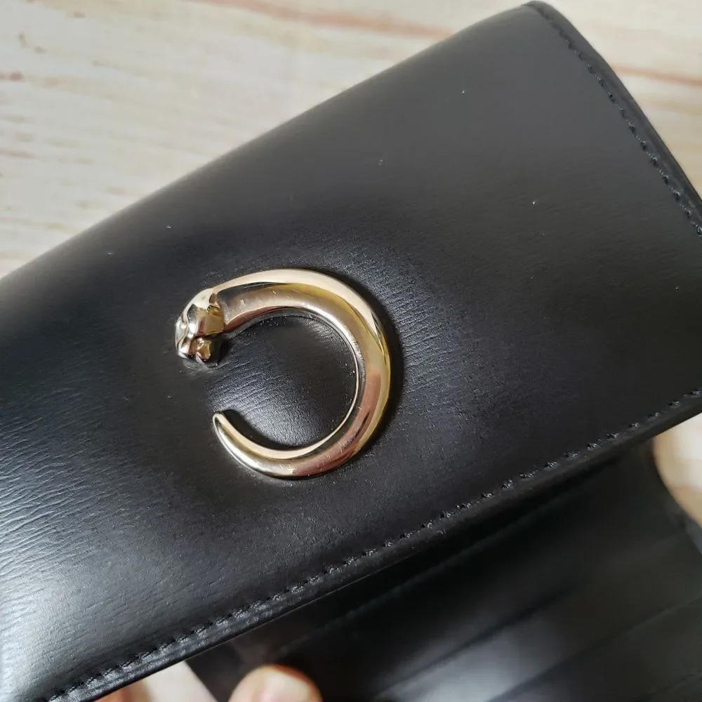 Authentic Cartier Leather Compact Unisex Wallet Black Designer Classic Piece